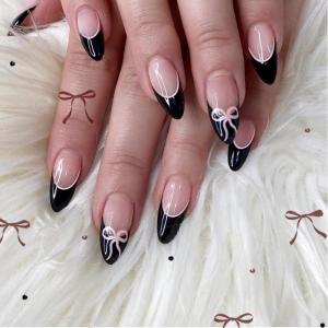 imageBABALAL Press on Nails Almond Medium Fake Nails Chrome Glue on Nails Blue Red Design Acrylic Nails 24Pcs Stiletto Stick on Nails Glossy Manicure Diy False Nails01A013
