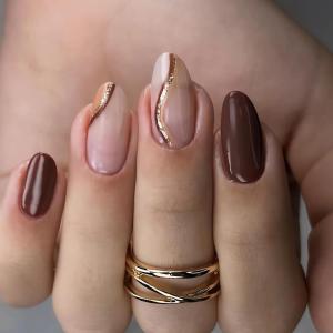 imageBABALAL Press on Nails Almond Medium Fake Nails Chrome Glue on Nails Blue Red Design Acrylic Nails 24Pcs Stiletto Stick on Nails Glossy Manicure Diy False Nails01A016