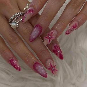 imageBABALAL Press on Nails Almond Medium Fake Nails Chrome Glue on Nails Blue Red Design Acrylic Nails 24Pcs Stiletto Stick on Nails Glossy Manicure Diy False Nails01A005