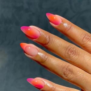 imageBABALAL Press on Nails Almond Medium Fake Nails Chrome Glue on Nails Blue Red Design Acrylic Nails 24Pcs Stiletto Stick on Nails Glossy Manicure Diy False Nails01A007