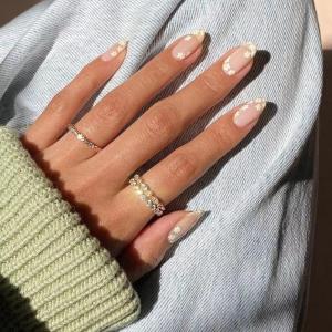 imageBABALAL Press on Nails Almond Medium Fake Nails Chrome Glue on Nails Blue Red Design Acrylic Nails 24Pcs Stiletto Stick on Nails Glossy Manicure Diy False Nails10flower