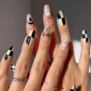 imageBABALAL Press on Nails Almond Medium Fake Nails Chrome Glue on Nails Blue Red Design Acrylic Nails 24Pcs Stiletto Stick on Nails Glossy Manicure Diy False Nails01A015