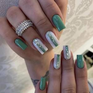 imageBABALAL Rainbow Press on Nails Medium Square Fake Nails Blue French Tip Glue on Nails 24Pcs Squoval Acrylic Nails Heart Love Cute Valentines Day Stick on Nails for Women and GirlsBBFND17