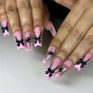 imageBABALAL Square Press on Nails Long Fake Nails Brown French Tip Glue on Nails Cheetah Design Fall Acrylic Nails 24Pcs Manicure Ombre Squoval Stick on Nails Full Cover False NailsBBFNH16spider