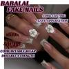 imageBABALAL Coffin Press on Nails Long Fake Nails White French Tip Glue on Nails Pink Rhinestone Acrylic Nails Flower Ballerina Spring Stick on Nails for Women and Girls 24PcsGreen