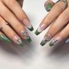 imageBABALAL Coffin Press on Nails Long Fake Nails White French Tip Glue on Nails Pink Rhinestone Acrylic Nails Flower Ballerina Spring Stick on Nails for Women and Girls 24PcsFna116green