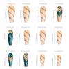 imageBABALAL Coffin Press on Nails Long Fake Nails White French Tip Glue on Nails Pink Rhinestone Acrylic Nails Flower Ballerina Spring Stick on Nails for Women and Girls 24PcsFna107green
