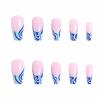 imageBABALAL Coffin Press on Nails Long Fake Nails White French Tip Glue on Nails Pink Rhinestone Acrylic Nails Flower Ballerina Spring Stick on Nails for Women and Girls 24PcsFna106blue
