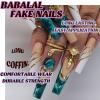imageBABALAL Coffin Press on Nails Long Fake Nails White French Tip Glue on Nails Pink Rhinestone Acrylic Nails Flower Ballerina Spring Stick on Nails for Women and Girls 24PcsFna107green