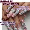 imageBABALAL Coffin Press on Nails Long Fake Nails White French Tip Glue on Nails Pink Rhinestone Acrylic Nails Flower Ballerina Spring Stick on Nails for Women and Girls 24PcsFna103pink