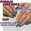 imageBABALAL Coffin Press on Nails Long Fake Nails White French Tip Glue on Nails Pink Rhinestone Acrylic Nails Flower Ballerina Spring Stick on Nails for Women and Girls 24PcsFna116green