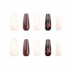 imageBABALAL Coffin Press on Nails Long Fake Nails White French Tip Glue on Nails Pink Rhinestone Acrylic Nails Flower Ballerina Spring Stick on Nails for Women and Girls 24PcsFna112brown