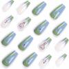 imageBABALAL Coffin Press on Nails Long Fake Nails White French Tip Glue on Nails Pink Rhinestone Acrylic Nails Flower Ballerina Spring Stick on Nails for Women and Girls 24PcsFna116green