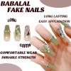 imageBABALAL Coffin Press on Nails Long Fake Nails White French Tip Glue on Nails Pink Rhinestone Acrylic Nails Flower Ballerina Spring Stick on Nails for Women and Girls 24PcsFna102green