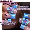 imageBABALAL Coffin Press on Nails Long Fake Nails White French Tip Glue on Nails Pink Rhinestone Acrylic Nails Flower Ballerina Spring Stick on Nails for Women and Girls 24PcsFna103blue