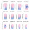 imageBABALAL Coffin Press on Nails Long Fake Nails White French Tip Glue on Nails Pink Rhinestone Acrylic Nails Flower Ballerina Spring Stick on Nails for Women and Girls 24PcsFna103blue