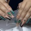imageBABALAL Coffin Press on Nails Long Fake Nails White French Tip Glue on Nails Pink Rhinestone Acrylic Nails Flower Ballerina Spring Stick on Nails for Women and Girls 24PcsFna105green