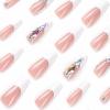 imageBABALAL Coffin Press on Nails Long Fake Nails White French Tip Glue on Nails Pink Rhinestone Acrylic Nails Flower Ballerina Spring Stick on Nails for Women and Girls 24PcsFna103white