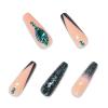 imageBABALAL Coffin Press on Nails Long Fake Nails White French Tip Glue on Nails Pink Rhinestone Acrylic Nails Flower Ballerina Spring Stick on Nails for Women and Girls 24PcsFna105green