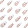 imageBABALAL Coffin Press on Nails Long Fake Nails White French Tip Glue on Nails Pink Rhinestone Acrylic Nails Flower Ballerina Spring Stick on Nails for Women and Girls 24PcsFna102star