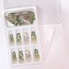 imageBABALAL Coffin Press on Nails Long Fake Nails White French Tip Glue on Nails Pink Rhinestone Acrylic Nails Flower Ballerina Spring Stick on Nails for Women and Girls 24PcsFna102green