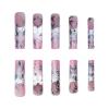 imageBABALAL Coffin Press on Nails Long Fake Nails White French Tip Glue on Nails Pink Rhinestone Acrylic Nails Flower Ballerina Spring Stick on Nails for Women and Girls 24PcsFna103pink