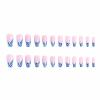 imageBABALAL Coffin Press on Nails Long Fake Nails White French Tip Glue on Nails Pink Rhinestone Acrylic Nails Flower Ballerina Spring Stick on Nails for Women and Girls 24PcsFna106blue