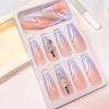imageBABALAL Coffin Press on Nails Long Fake Nails White French Tip Glue on Nails Pink Rhinestone Acrylic Nails Flower Ballerina Spring Stick on Nails for Women and Girls 24PcsFna104blue