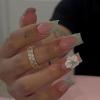 imageBABALAL Coffin Press on Nails Long Fake Nails White French Tip Glue on Nails Pink Rhinestone Acrylic Nails Flower Ballerina Spring Stick on Nails for Women and Girls 24PcsGreen