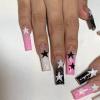 imageBABALAL Coffin Press on Nails Long Fake Nails White French Tip Glue on Nails Pink Rhinestone Acrylic Nails Flower Ballerina Spring Stick on Nails for Women and Girls 24PcsFna105star