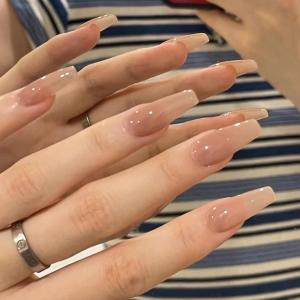 imageBABALAL Coffin Press on Nails Long Fake Nails White French Tip Glue on Nails Pink Rhinestone Acrylic Nails Flower Ballerina Spring Stick on Nails for Women and Girls 24PcsFna108nude
