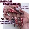 imageBABALAL Brown Fall Press on Nails Stiletto Fake Nails Long Glue on Nails Y2k Sliver Flame Goth Design Acrylic Nails 3D DIY Manicure False NailsANI01Angel