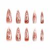 imageBABALAL Brown Fall Press on Nails Stiletto Fake Nails Long Glue on Nails Y2k Sliver Flame Goth Design Acrylic Nails 3D DIY Manicure False NailsANI03
