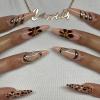 imageBABALAL Brown Fall Press on Nails Stiletto Fake Nails Long Glue on Nails Y2k Sliver Flame Goth Design Acrylic Nails 3D DIY Manicure False NailsANI05fall