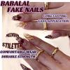 imageBABALAL Brown Fall Press on Nails Stiletto Fake Nails Long Glue on Nails Y2k Sliver Flame Goth Design Acrylic Nails 3D DIY Manicure False NailsANI05fall