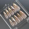 imageBABALAL Brown Fall Press on Nails Stiletto Fake Nails Long Glue on Nails Y2k Sliver Flame Goth Design Acrylic Nails 3D DIY Manicure False NailsANI14
