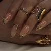 imageBABALAL Press on Nails Almond Medium Fake Nails Orange Pink Glue on Nails 3D Texture Ripple Flower Handmade Acrylic Nails French Tip False Nails 24Pcs Stiletto Manicure Coquette Stick on NailsANP04