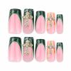 imageBABALAL Press on Nails Almond Medium Fake Nails Orange Pink Glue on Nails 3D Texture Ripple Flower Handmade Acrylic Nails French Tip False Nails 24Pcs Stiletto Manicure Coquette Stick on NailsANP18