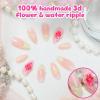 imageBABALAL Press on Nails Almond Medium Fake Nails Orange Pink Glue on Nails 3D Texture Ripple Flower Handmade Acrylic Nails French Tip False Nails 24Pcs Stiletto Manicure Coquette Stick on NailsANP21
