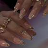 imageBABALAL Press on Nails Almond Medium Fake Nails Orange Pink Glue on Nails 3D Texture Ripple Flower Handmade Acrylic Nails French Tip False Nails 24Pcs Stiletto Manicure Coquette Stick on NailsANP04