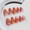 imageBABALAL Press on Nails Almond Medium Fake Nails Orange Pink Glue on Nails 3D Texture Ripple Flower Handmade Acrylic Nails French Tip False Nails 24Pcs Stiletto Manicure Coquette Stick on NailsANP06