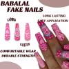 imageBABALAL Press on Nails Almond Medium Fake Nails Orange Pink Glue on Nails 3D Texture Ripple Flower Handmade Acrylic Nails French Tip False Nails 24Pcs Stiletto Manicure Coquette Stick on NailsANP23