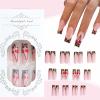 imageBABALAL Square Press on Nails Long Fake Nails Brown French Tip Glue ons Nails with Wild Cheetah Design Acrylic Nails Fall Cherry False Nails 24Pcs Squoval NailsANF14