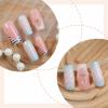 imageBABALAL Square Press on Nails Long Fake Nails Brown French Tip Glue ons Nails with Wild Cheetah Design Acrylic Nails Fall Cherry False Nails 24Pcs Squoval NailsANF03blue