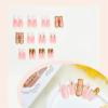 imageBABALAL Square Press on Nails Long Fake Nails Brown French Tip Glue ons Nails with Wild Cheetah Design Acrylic Nails Fall Cherry False Nails 24Pcs Squoval NailsANF07gold