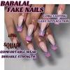 imageBABALAL Square Press on Nails Long Fake Nails Brown French Tip Glue ons Nails with Wild Cheetah Design Acrylic Nails Fall Cherry False Nails 24Pcs Squoval NailsANF03