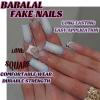 imageBABALAL Square Press on Nails Long Fake Nails Brown French Tip Glue ons Nails with Wild Cheetah Design Acrylic Nails Fall Cherry False Nails 24Pcs Squoval NailsANF03blue