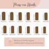 imageBABALAL Square Press on Nails Long Fake Nails Brown French Tip Glue ons Nails with Wild Cheetah Design Acrylic Nails Fall Cherry False Nails 24Pcs Squoval NailsANF07gold