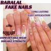 imageBABALAL Square Press on Nails Long Fake Nails Brown French Tip Glue ons Nails with Wild Cheetah Design Acrylic Nails Fall Cherry False Nails 24Pcs Squoval NailsANF09