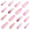 imageBABALAL Square Presson Nails  Long 3D Flower Rhinestone Acrylic 24Pcs Squoval Stickons  White Glue Manicure False Nails for Women GirlsFNP01pink